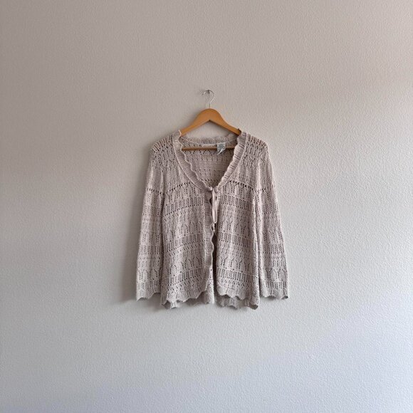 Vintage Crochet Knit Tie Front Cardigan XL - Picture 2 of 3